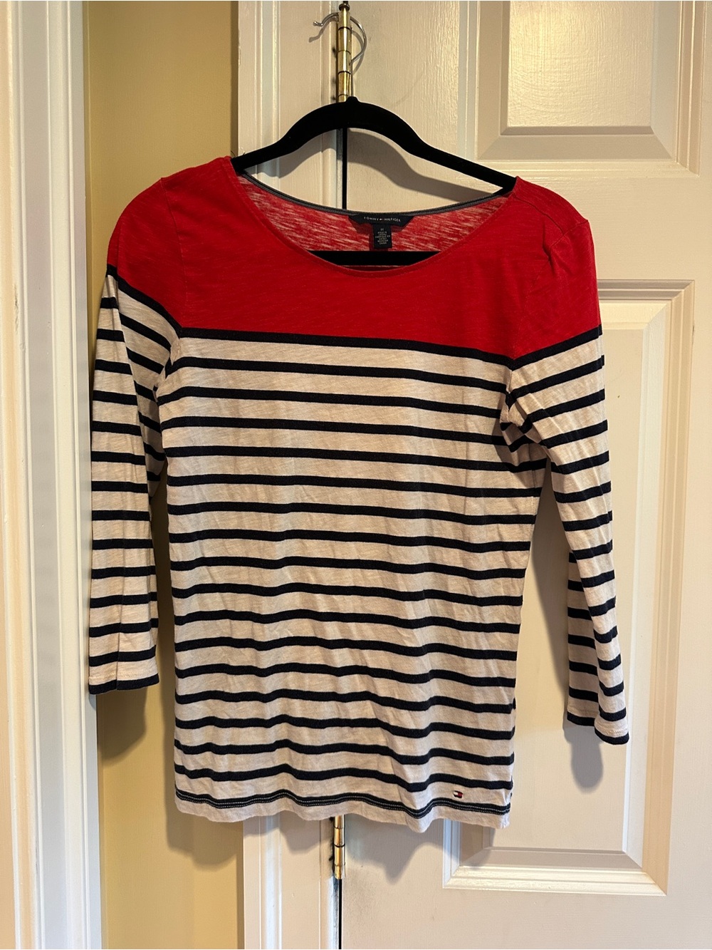 Tommy Hilfiger Red Navy White Striped Long Sleeve Top M